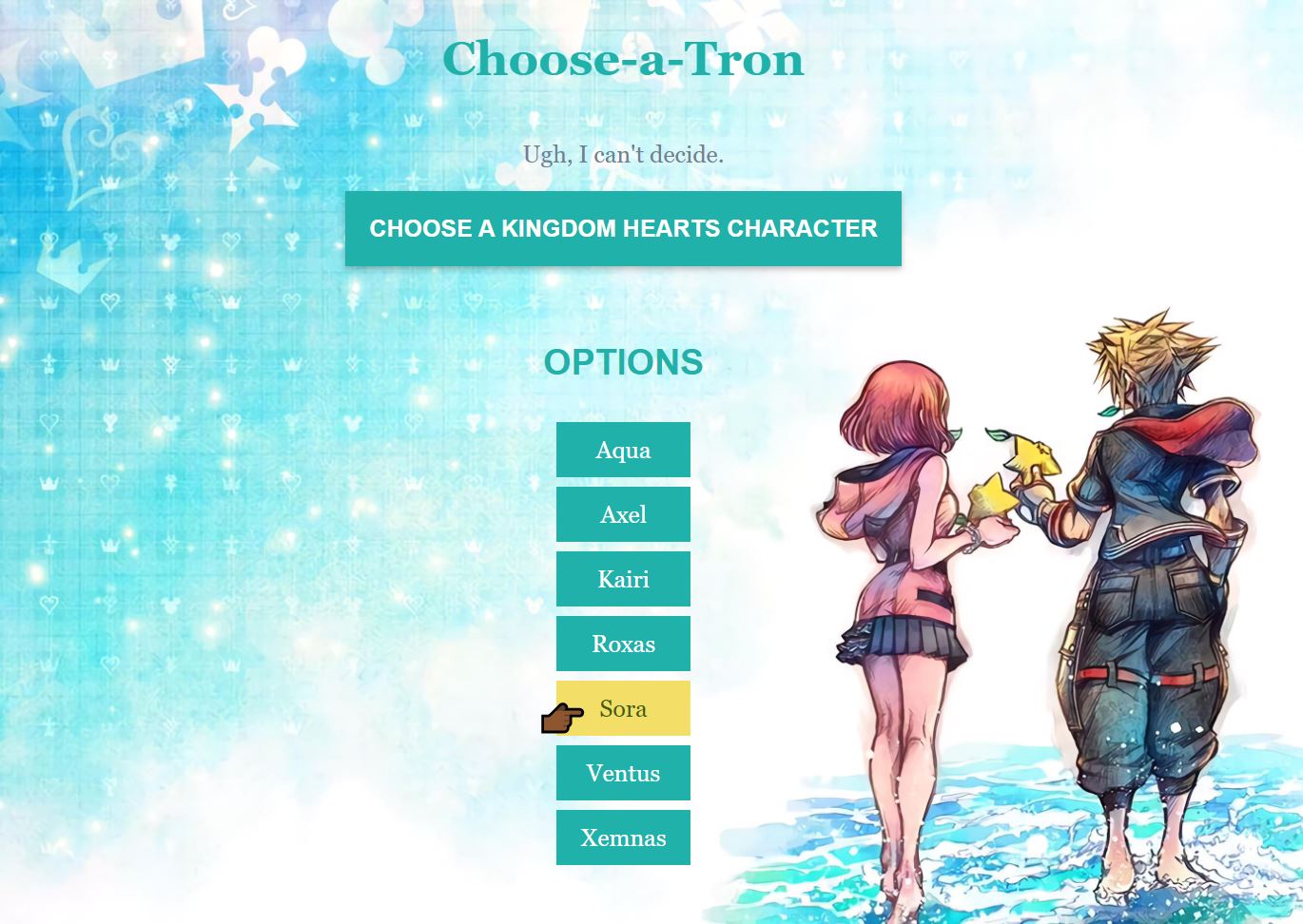 Screenshot of Random Character Select webpage