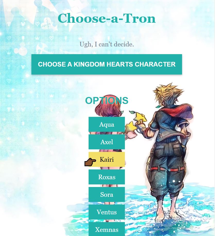 Screenshot of Random Character Select webpage resized